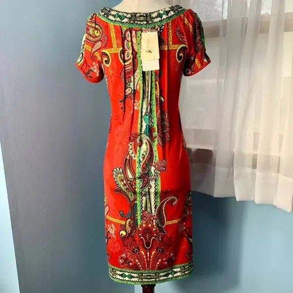 NWT ECI Red Paisley Dress with Beading Size 2 - Picture 3 of 9